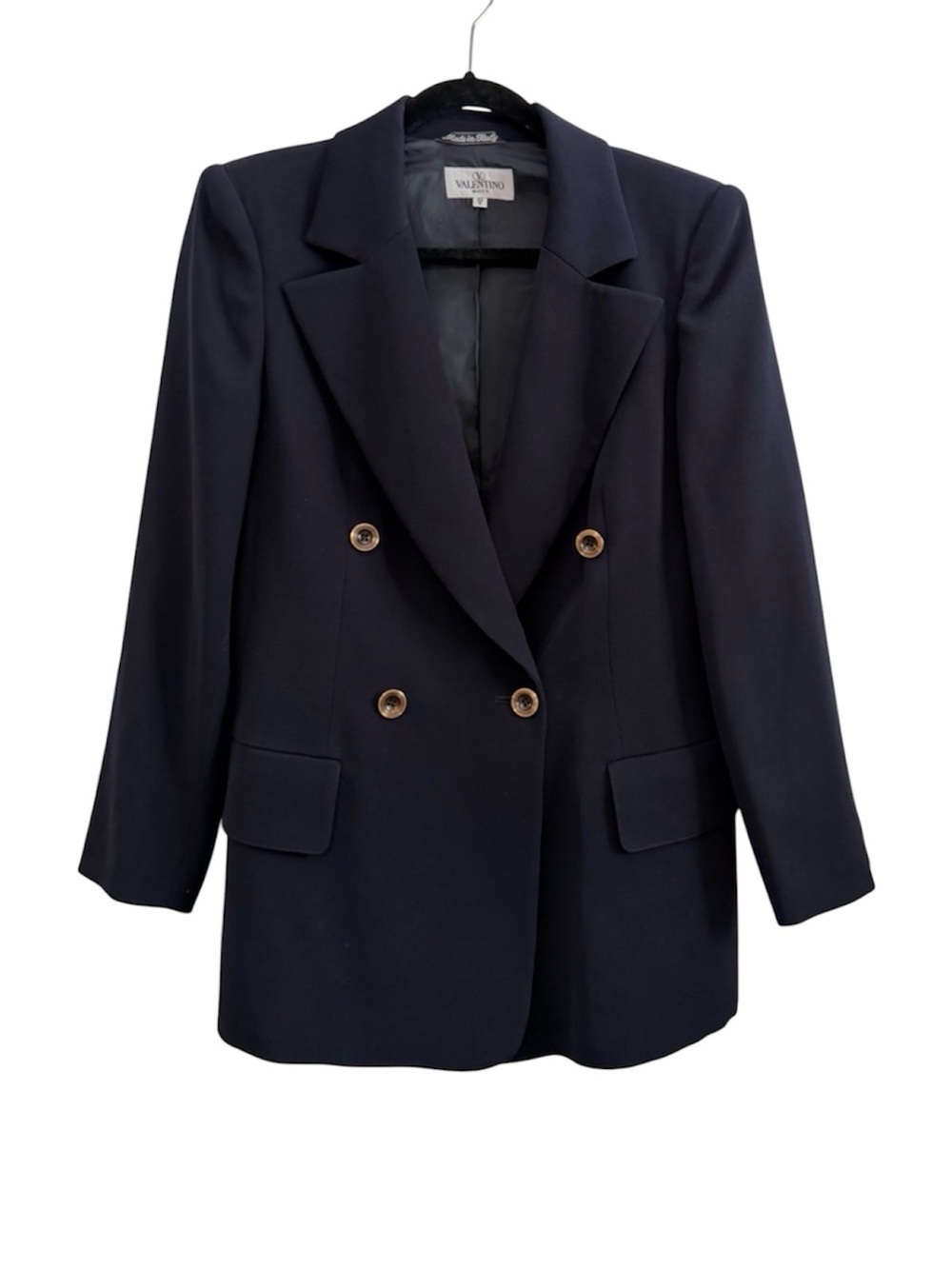 Vintage Valentino Miss V Navy Wool Double Breasted Blazer Size 8